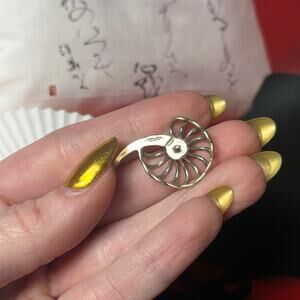 Vintage 925 Sterling Silver Signed Nautilus (?) Delicate Fossil Post Earrings